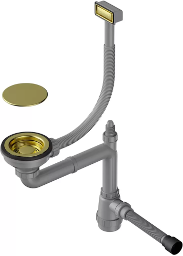 Арматура для одночашевых моек Omoikiri WK-1C-LG (4956473) с прямоугольным переливом и декоративным элементом для корзины, светлое золото