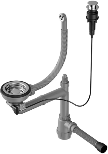 Арматура для одночашевых моек Omoikiri WK-1-R-A-IN (4956164) с клапаном-автоматом и круглым переливом, сталь