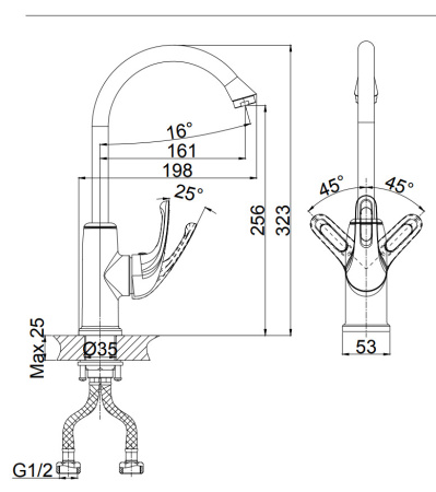 Смеситель для кухни DK Rhein.Eucharius (DA1372425) черный
