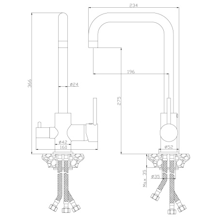 Смеситель для кухни ROSSINKA Silvermix Серия Z (Z35-29), с краном для питьевой воды