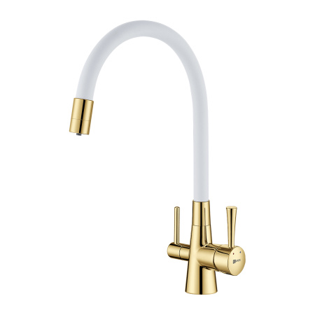 Смеситель для кухни LEMARK Comfort (LM3075G-White) с подключением к фильтру, белый/золото