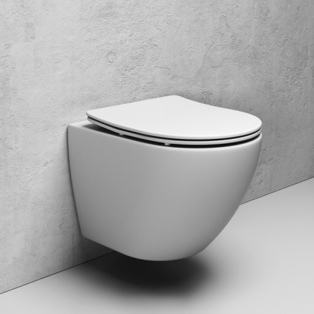 Подвесной безободковый унитаз ABELSBERG Arcade Ceramic (ARC60801WH) TornadoFlush и ультратонким сиденьем OneClick