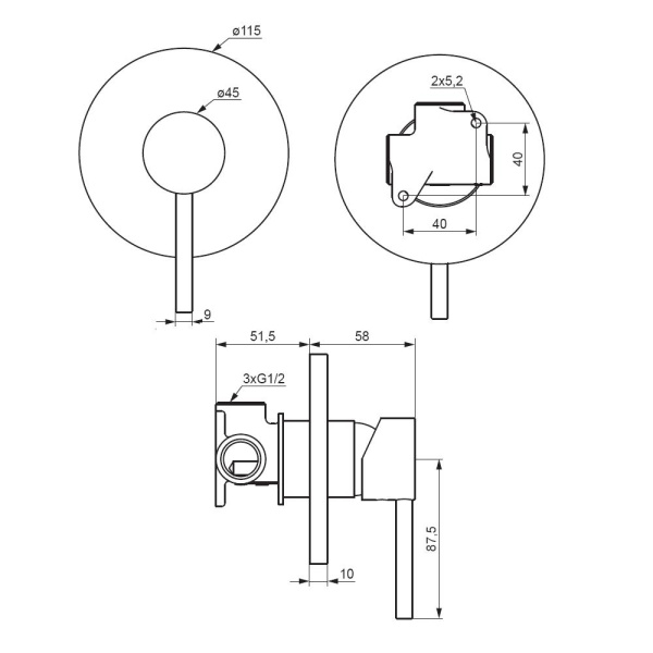 Встраиваемый смеситель для душа DAMIXA Scandinavian Pure (367500000)