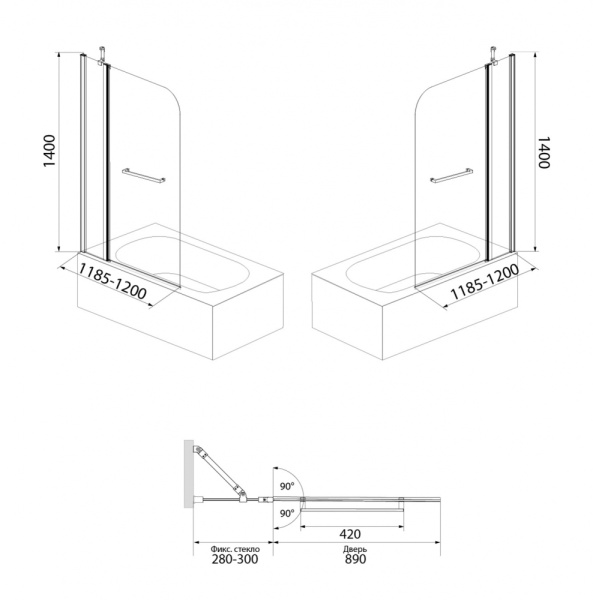 Шторка на ванну, 120 x 140 см, IDDIS Ray (RAY6CS2i90)