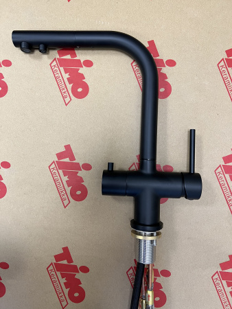 Смеситель для кухни Timo Saona (2356/03FL) с подключением фильтра и выдвижной лейкой, черный