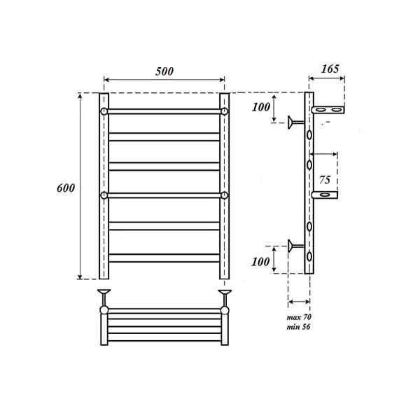 Полотенцесушитель водяной 500x600 POINT Артемида (PN14156P П4) c 2-мя полками
