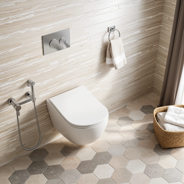 Эргономичный подвесной безободковый унитаз D&K München (DT1566516), с сиденьем микролифт