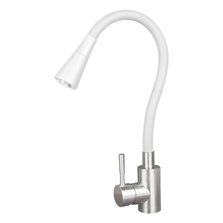 Смеситель для кухни Osgard Gron Horn (84393) с гибким изливом, сталь/белый