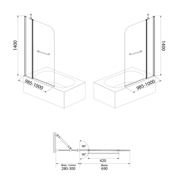 Шторка на ванну, 100 x 140 см, IDDIS Ray (RAY6CS0i90)