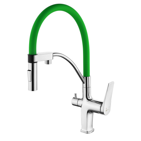 Смеситель для кухни LEMARK Comfort (LM3074C-Green) с подключением к фильтру, хром/зеленый