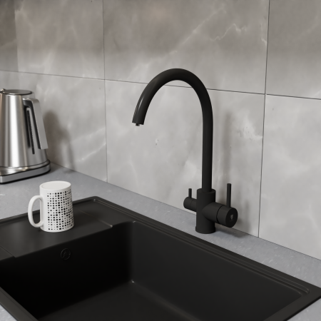 Смеситель для кухни RUSH (SUS9035-37Black) с подключением к фильтру, черный
