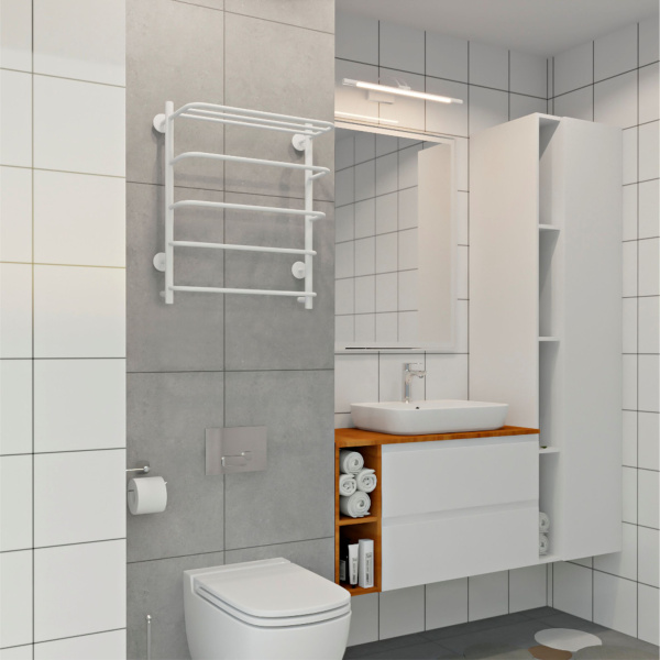 Полотенцесушитель электрический 600х500 INDIGO Hit (LHE60-50WMR) универсальное подключение, с полкой, белый