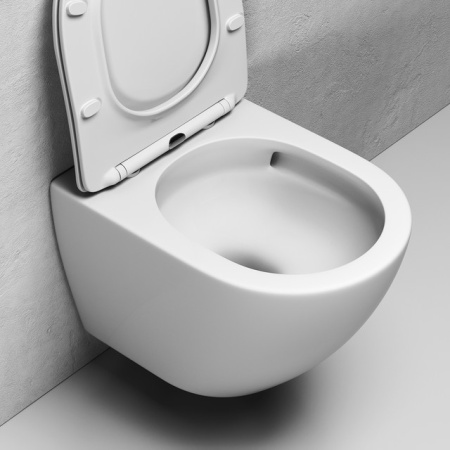 Подвесной безободковый унитаз ABELSBERG Arcade Ceramic (ARC60801WH) TornadoFlush и ультратонким сиденьем OneClick