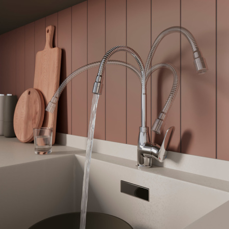 Смеситель для кухни с гибким изливом и душевой насадкой Milardo Meal (M07SB2FM05)