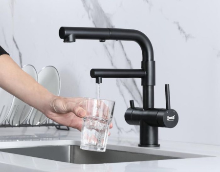 Смеситель для кухни с подключением к фильтру ZORG (SZR-3216 GRAFIT) с вытяжной лейкой, графит