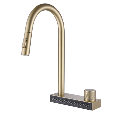 Смеситель для кухни ABBER Wasser Kreis (AF8114G) с выдвижной лейкой, золото матовое