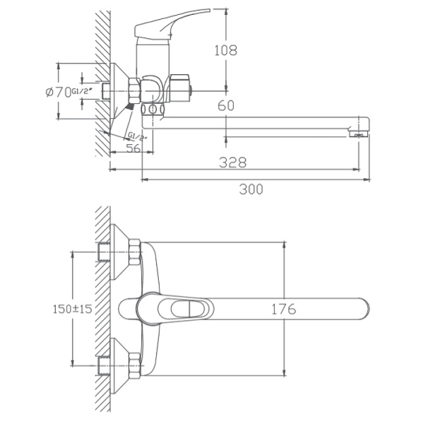 Смеситель для ванны Haiba (HB2213) с длинным изливом и душевой лейкой