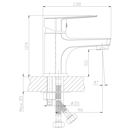 Смеситель для умывальника и биде монолитный ROSSINKA Silvermix S (S35-15)