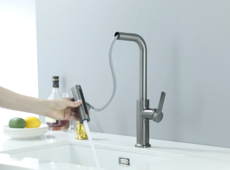 Смеситель для кухни ZORG Steel Hammer (SH 092 PVD BRONZE) с выдвижным изливом, бронзовый