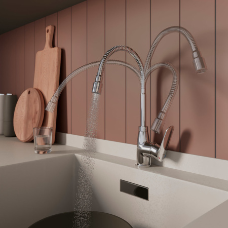 Смеситель для кухни с гибким изливом и душевой насадкой Milardo Meal (M07SB2FM05)