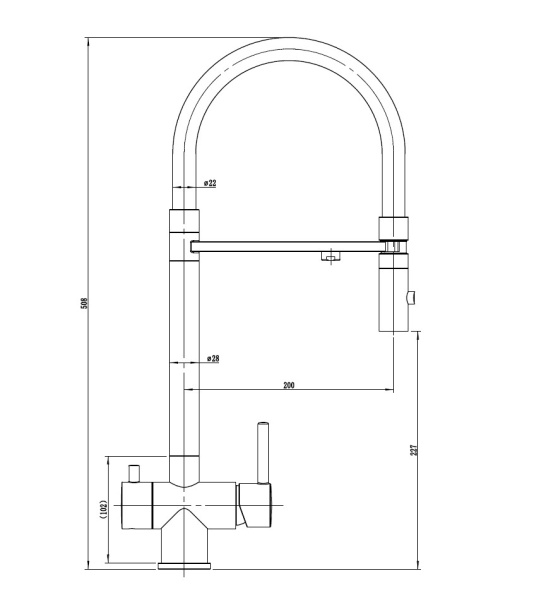 Смеситель для кухни с фильтром и гибким изливом DQ Kitchen (DA1462502Rose) розовое золото