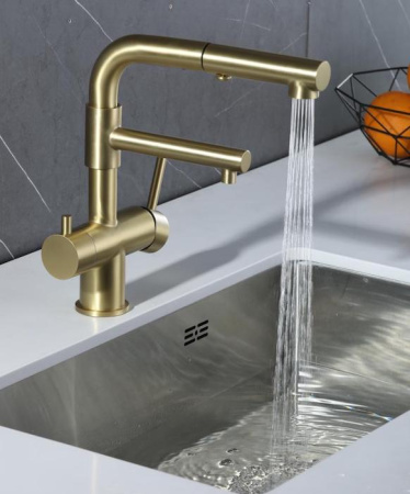 Смеситель для кухни с подключением к фильтру ZORG (SZR-3216 BRONZE) с вытяжной лейкой, бронза