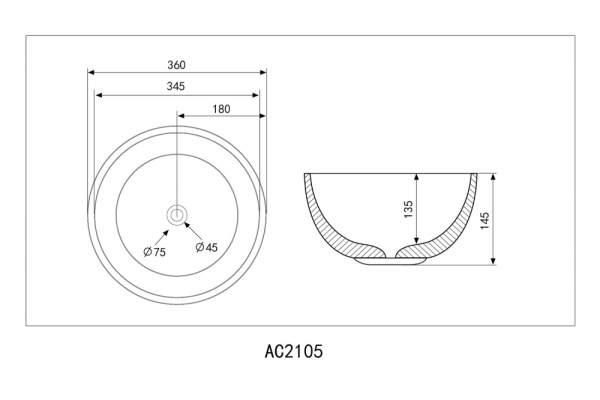 Раковина накладная круглая ABBER серия Bequem (AC2105) белая