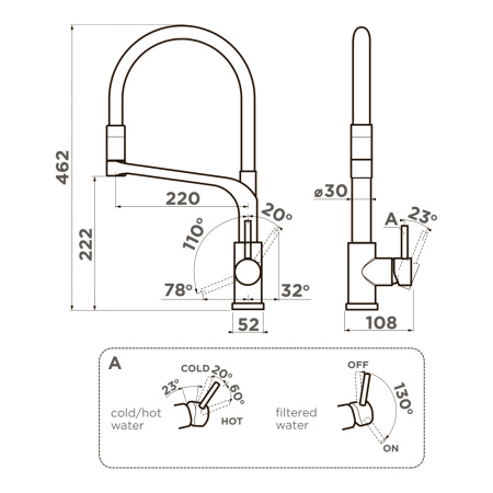 Смеситель для кухни OMOIKIRI Sinto 2 Plus (4994469) с подключением к фильтру, светлое золото/черный