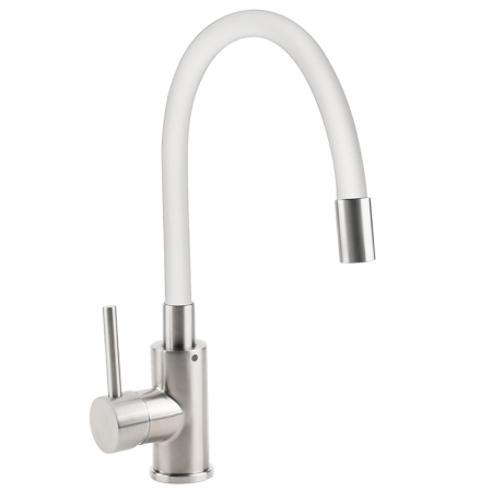 Смеситель для кухни Osgard Gron Flex (84383) с гибким изливом, сталь/ белый