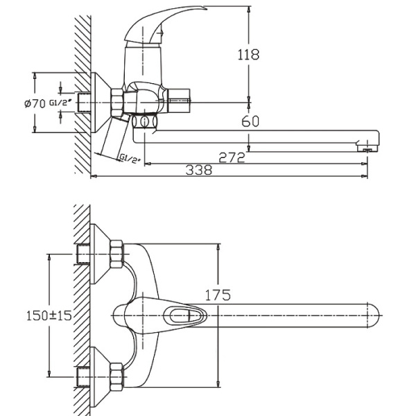 Смеситель для ванны Haiba (HB2215) с длинным изливом и душевой лейкой