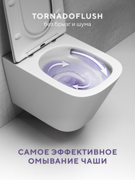 Подвесной безободковый унитаз ABELSBERG Object Ceramic (OBC80901WH) TornadoFlush и ультратонким сиденьем OneClick