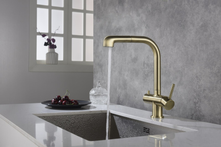 Смеситель для кухни Timo Saona (2346/02FL) с подключением фильтра и выдвижной лейкой, антик