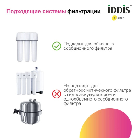 Смеситель для кухни IDDIS Pure(PURBLPFi05) с подключением к фильтру и выдвижным изливом, черный