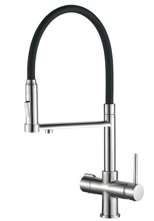 Смеситель для кухни ZORG Steel Hammer (SH 2005-1 SATIN) с подключением к фильтру и гибким изливом, сатин