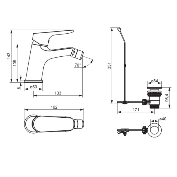 Смеситель для биде DAMIXA Jupiter (770240300) с донным клапаном, черный Смеситель для биде DAMIXA Jupiter (770240300) с донным клапаном, черный