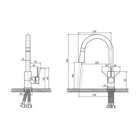 Смеситель для кухни Osgard Forso (87073) c выдвижным изливом, сталь