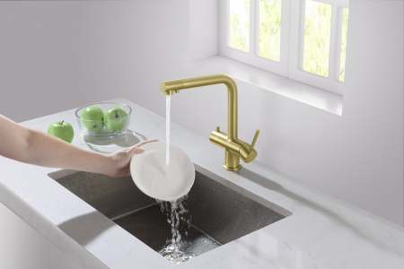 Смеситель для кухни Timo Saona (2396/17F) с подключением фильтра, золото