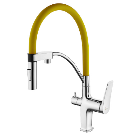 Смеситель для кухни LEMARK Comfort (LM3074C-Yellow) с подключением к фильтру, хром/желтый