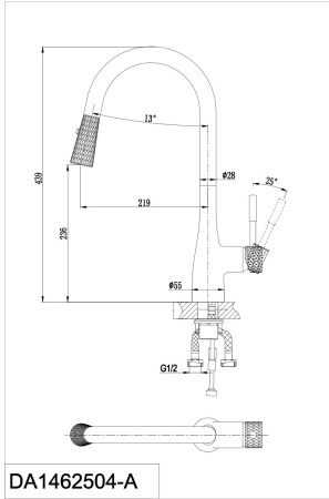 Смеситель для кухни DK Rhein.Schiller (DA1462504A) с выдвижной лейкой, хром-золото