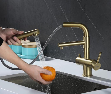 Смеситель для кухни с подключением к фильтру ZORG (SZR-3216 BRONZE) с вытяжной лейкой, бронза