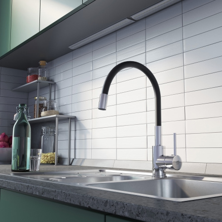 Смеситель для кухни Milardo Meal (M01SB0FM05) с гибким изливом, хром/черный