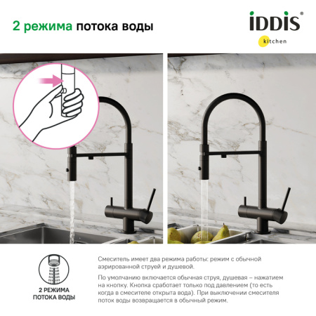 Смеситель для кухни с фильтром и гибким изливом IDDIS Ace (ACEBLFFi05), черный