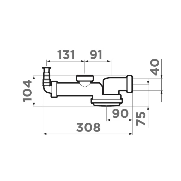 Сверхплоский сифон для одночашевых моек OMOIKIRI S-01 (4996119) с гидрозатвором
