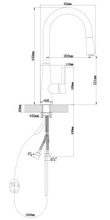 Смеситель для кухни FLORENTINA Вита PRO  FL (313.29Н.1223.307) с выдвижным изливом, серый шёлк