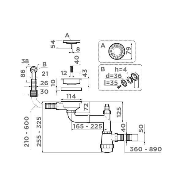 Арматура для одночашевых моек Omoikiri WK-1-R-IN (4956486) с круглым переливом, сталь