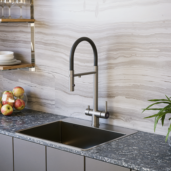 Смеситель для кухни с фильтром и гибким изливом DQ Kitchen (DA1462504Satin) сталь