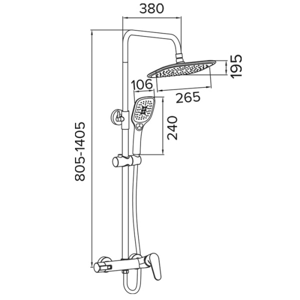 Душевая система для душа Osgard Grunan (10250) без излива, черная