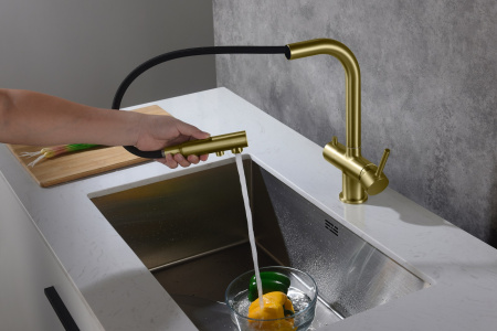 Смеситель для кухни Timo Saona (2356/17FL) с подключением фильтра и выдвижной лейкой, золото Смеситель для кухни Timo Saona (2356/17FL) с подключением фильтра и выдвижной лейкой, золото