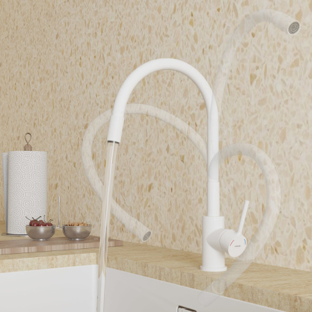 Смеситель для кухни с гибким изливом Milardo Meal (M01WT0FM05), белый