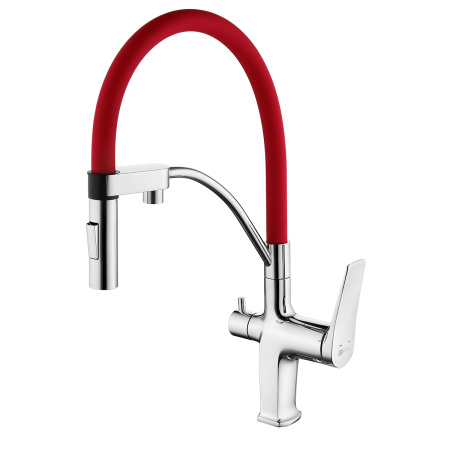 Смеситель для кухни LEMARK Comfort (LM3074C-Red) с подключением к фильтру, хром/красный